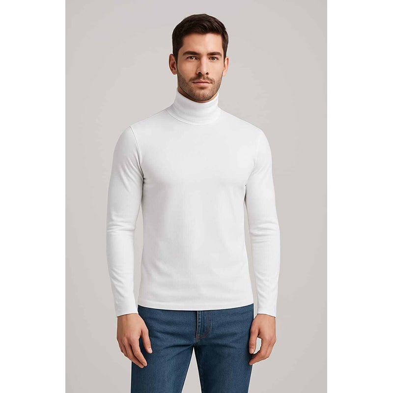 Picture of Premium Quality Solid White Color High Neck Cotton Full Sleeve Sweater for Men-White(Int: One size)