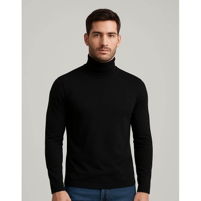 Picture of Premium Quality Solid Black Color High Neck Cotton Full Sleeve Sweater for Men-Black(Int: One size)