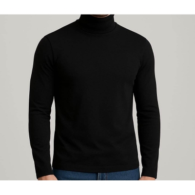 Picture of Premium Quality Solid Black Color High Neck Cotton Full Sleeve Sweater for Men-Black(Int: One size)