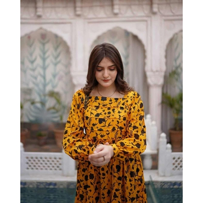 Picture of A TO Z MALL New Collection Readymade Swich silk skin print gawn 1 piece-Yellow(44)
