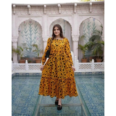 Picture of A TO Z MALL New Collection Readymade Swich silk skin print gawn 1 piece-Yellow(44)