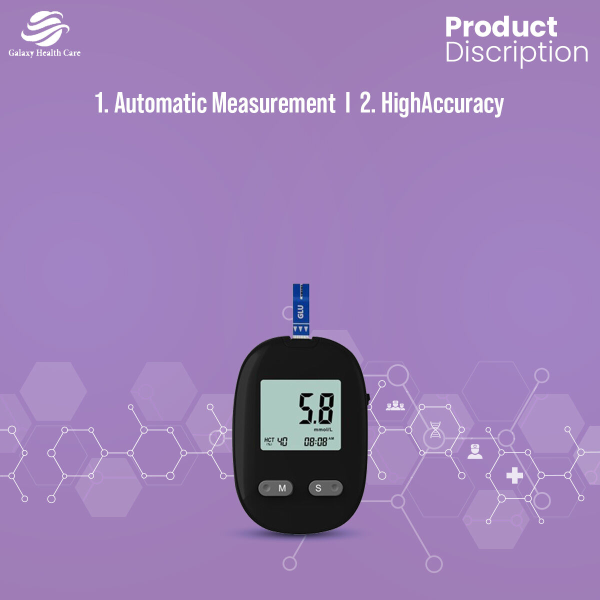 Picture of Digital Arm BP Blood Pressure Monitor Tensiometer Tonometer Automatic Sphygmomanometer + Blood Glucose Meter with Test Strips - White - Int: One size