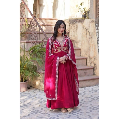 Picture of A TO Z MALL PREMIUM SOFT JORJET WHITE SEQUENCE EMBODERY SPECIAL PARTY  WEAR LONG GOWN