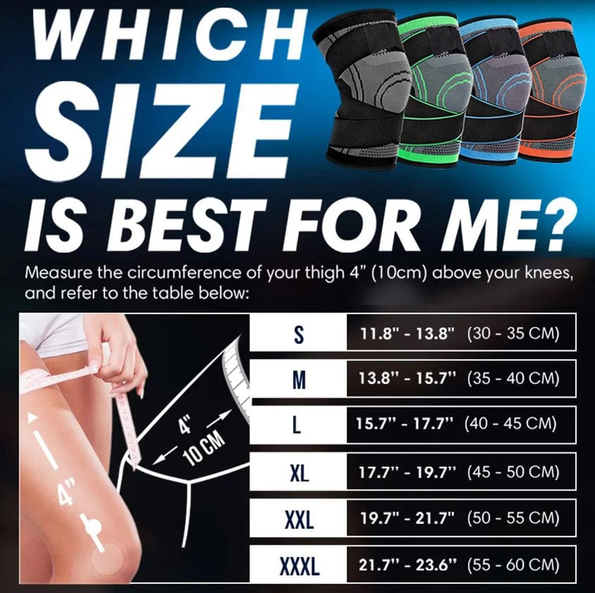 Picture of Professional Knee Brace for Knee Pain Men Women Knee Compression Sleeve Support for Running GYM Workout Sports Joint Pain Relif - Multicolor - Int: One size