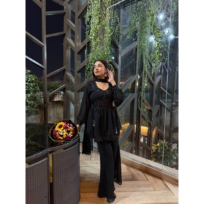 Picture of A To Z Mall New Model Readymade Made By Premium GeorgetteFevric With Sequence Work Gown Three Piece For Girls-Black
