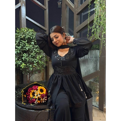 Picture of A To Z Mall New Model Readymade Made By Premium GeorgetteFevric With Sequence Work Gown Three Piece For Girls-Black