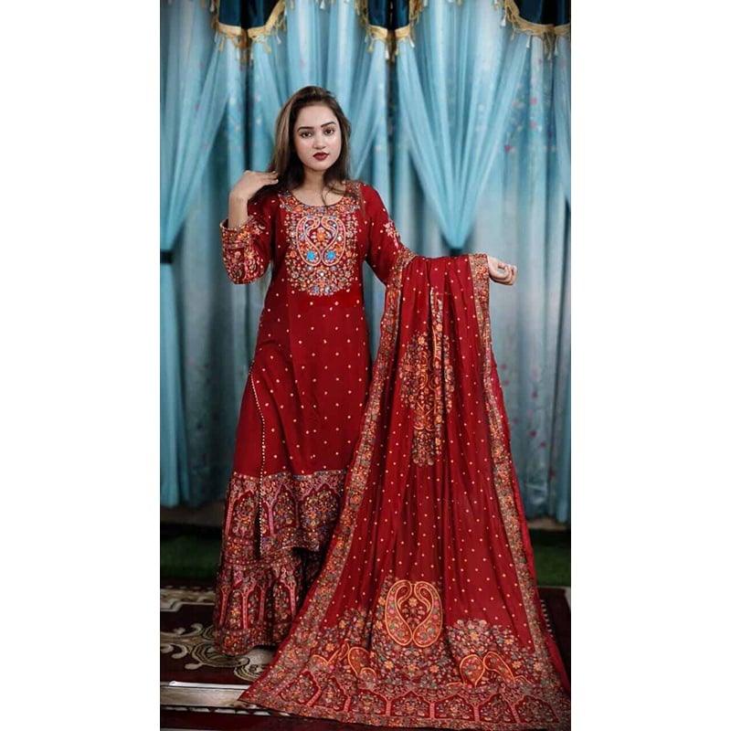 Picture of A TO Z MALL New Exclusive Linen Ready Made Skin Print Garara Dress Three Piece for Girls/Women