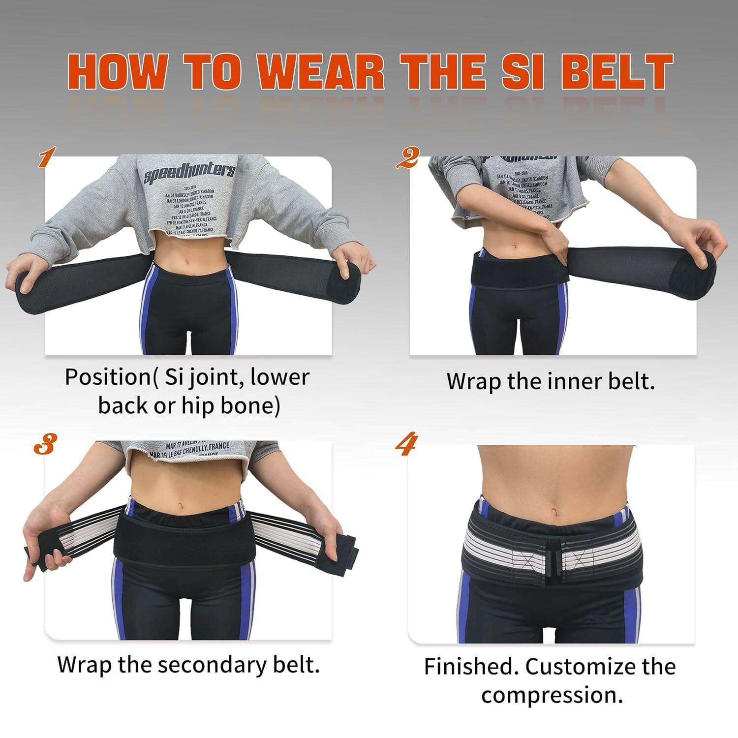 Picture of 109cm Universal Sacroiliac SI Joint Belt Minimalist Adjustable Non-Slip Pelvic Support Belts Comfortable Breathable Tailbone Protector Belt - Black - Int: One size