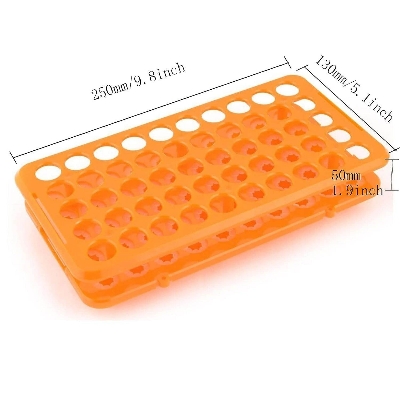 Picture of Plastic Test Tube Rack,Saim 50 Holes Lab Test Tube Rack Holder for 18mm Test Tubes,Orange |Blue