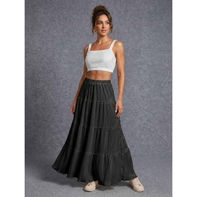 Picture of A To Z MAll Tiered Pleated Maxi Skirt Premium Pleated Satin Only Skirt(Int:40)