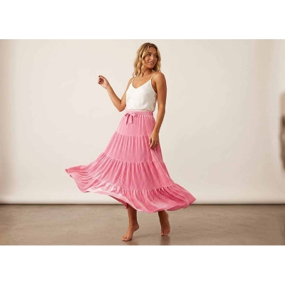 Picture of A To Z MAll Tiered Pleated Maxi Skirt Premium Pleated Satin Only Skirt(Int:40)