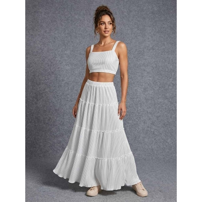 Picture of A To Z MAll Tiered Pleated Maxi Skirt Premium Pleated Satin Only Skirt(Int:40)