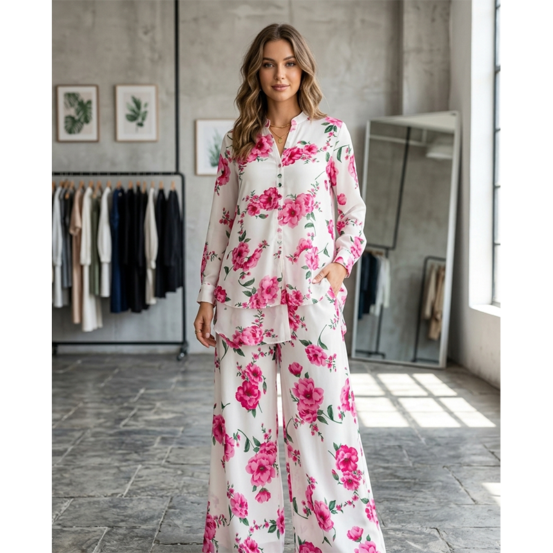 Picture of A To Z MAll New Collection Floral Two-Piece Set (Shirt + Pants) Women(Suit Only: 44)