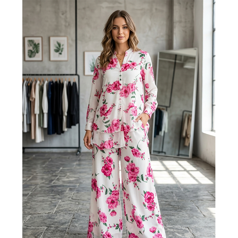 Picture of A To Z MAll New Collection Floral Two-Piece Set (Shirt + Pants) Women(Suit Only: 44)