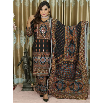 Picture of Comfortable Cotton Maroon Color Three Piece For Women-Black(38)