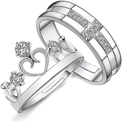 Picture of Crown Adjustable Couple Ring-Silver