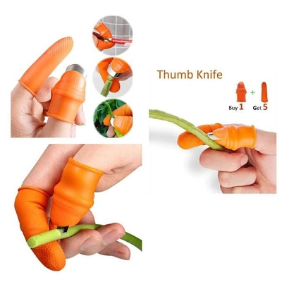 Picture of Silicone Vegetable And Fruits Thumb Cutter Finger cutter 5 in 1-Orange