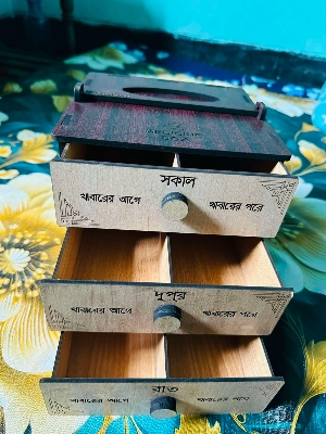 Picture of "Wooden Medicine Storage Box – First Aid Organizer Case for Home & Office"-Multicolor