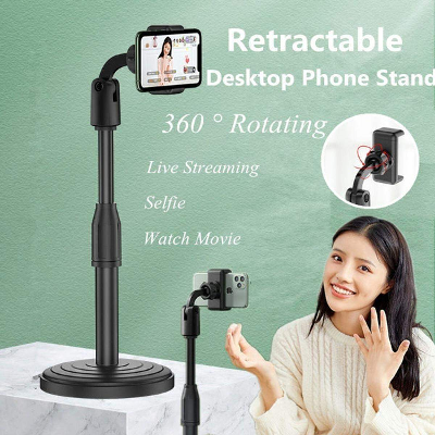 Picture of Mobile Phone Holder Height Adjustable Stand & 360° Rotatable for Live Streaming Shoot YouTube TikTok Video Round Base Smartphone - Mobile Stand-Black