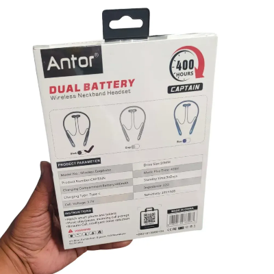 Picture of 400H Neckband Antor Luxury Wireless Earphone Bluetooth 5.4 Voice Change magnetic On/Off Type C port-Black