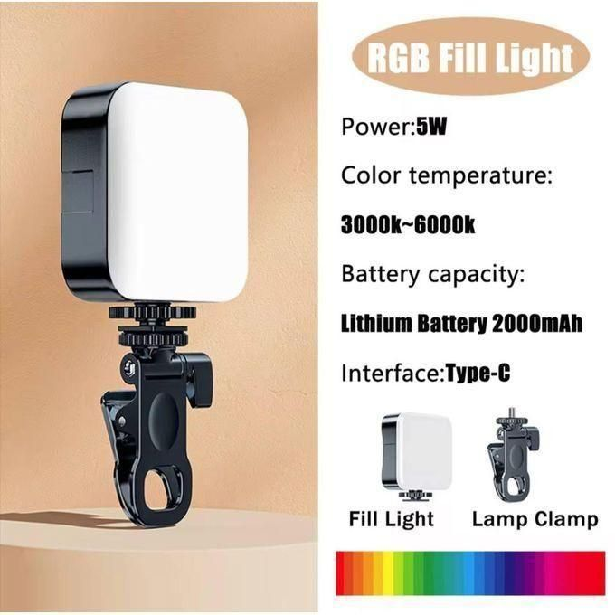 Picture of RGB Pocket LED Selfie Light for Mobile Phone,Laptop Clip Ring Flash Fill Video,Ringlight Photography Lamp - AY-83-Black