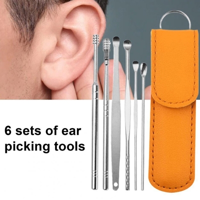 Picture of 6PCS Ear Pick Set Portable Ear Cleaner Set Stainless Steel Earpick Ear Wax Curette Remover Ear Cleaner Spoon Curette Spiral Ear Clean Tool with Case