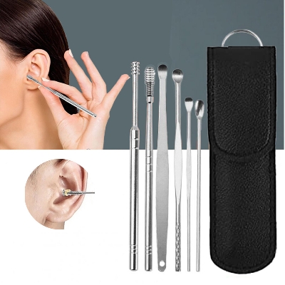 Picture of 6PCS Ear Pick Set Portable Ear Cleaner Set Stainless Steel Earpick Ear Wax Curette Remover Ear Cleaner Spoon Curette Spiral Ear Clean Tool with Case