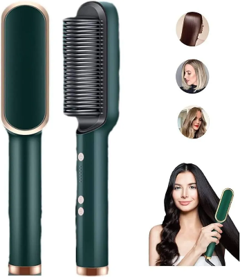 Picture of Professional electric hair straightener brush features a 2-in-1 design for straightening and styling