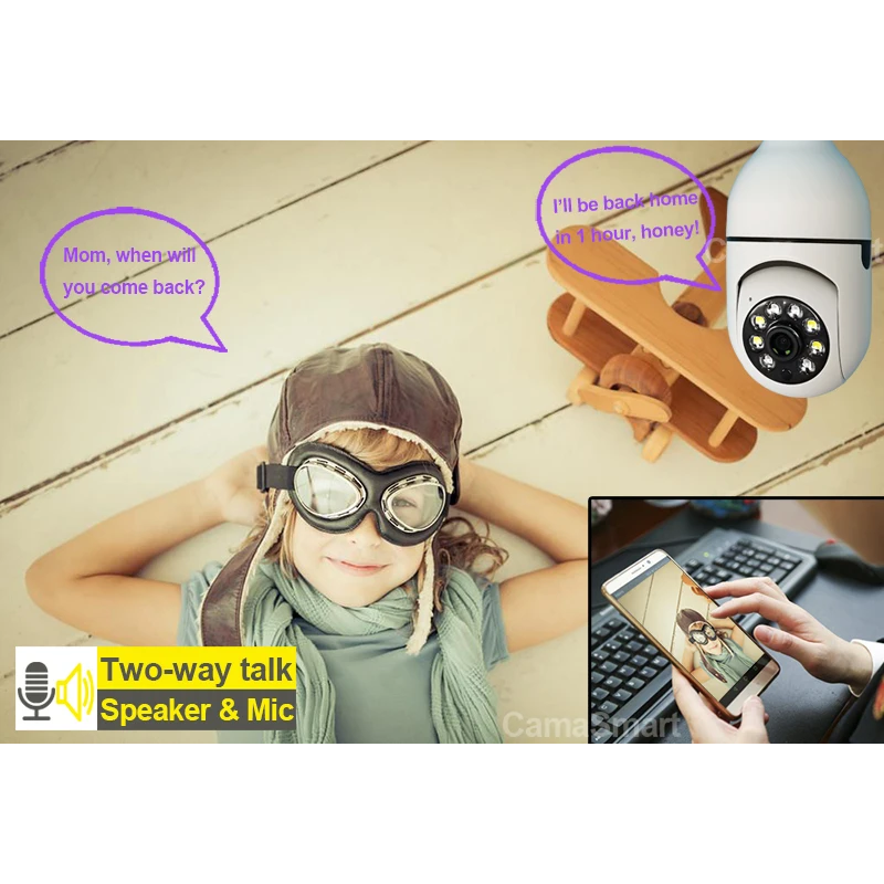 Picture of High Quality Bulb System 360 Degree IP Camera V380 HD WiFi Robot Wireless Mini CC Camera IP Webcam , Security Cam Patch Socket Free