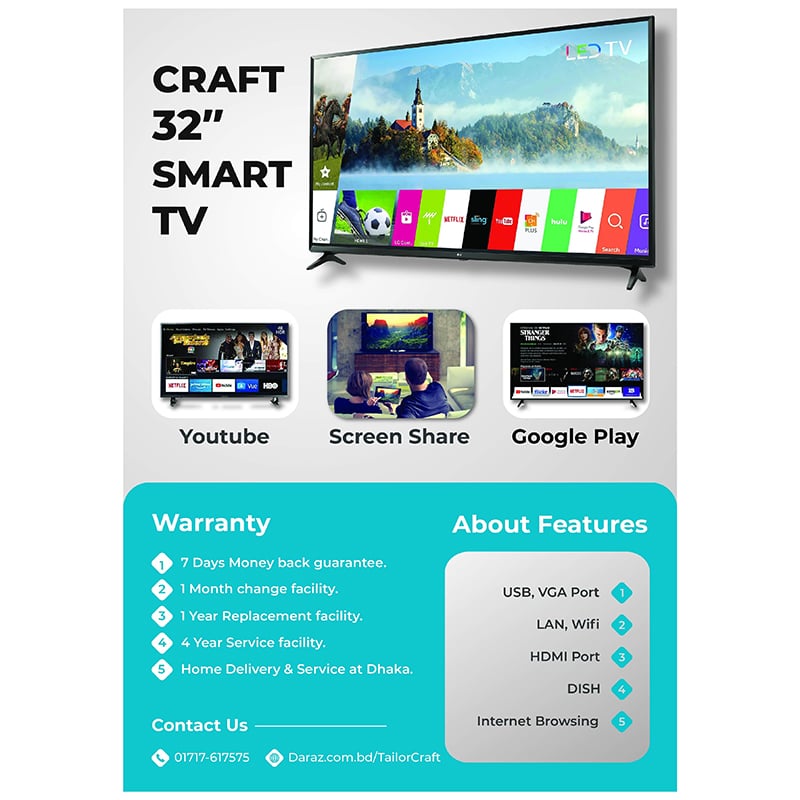 Picture of Craft Brand 32 inch 4k Smart TV LED TV , 2GB RAM/16 GB ROM. A Grade