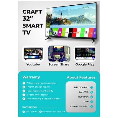 Picture of Craft Brand 32 inch 4k Smart TV LED TV , 2GB RAM/16 GB ROM. A Grade