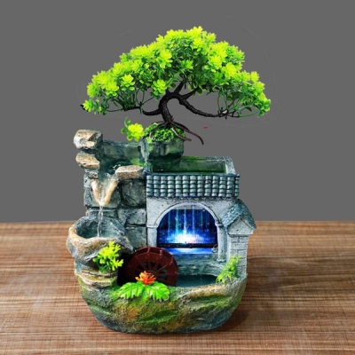 Picture of European style  Artificial Fountain - Mountain Fountain Between Rocky Mountains And Green Trees With LED Light  - Table Desk Decoration Trees - Table Desk Decoration Artificial Fountain - Green