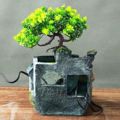 Picture of European style  Artificial Fountain - Mountain Fountain Between Rocky Mountains And Green Trees With LED Light  - Table Desk Decoration Trees - Table Desk Decoration Artificial Fountain - Green