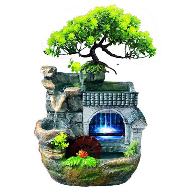 Picture of European style  Artificial Fountain - Mountain Fountain Between Rocky Mountains And Green Trees With LED Light  - Table Desk Decoration Trees - Table Desk Decoration Artificial Fountain - Green