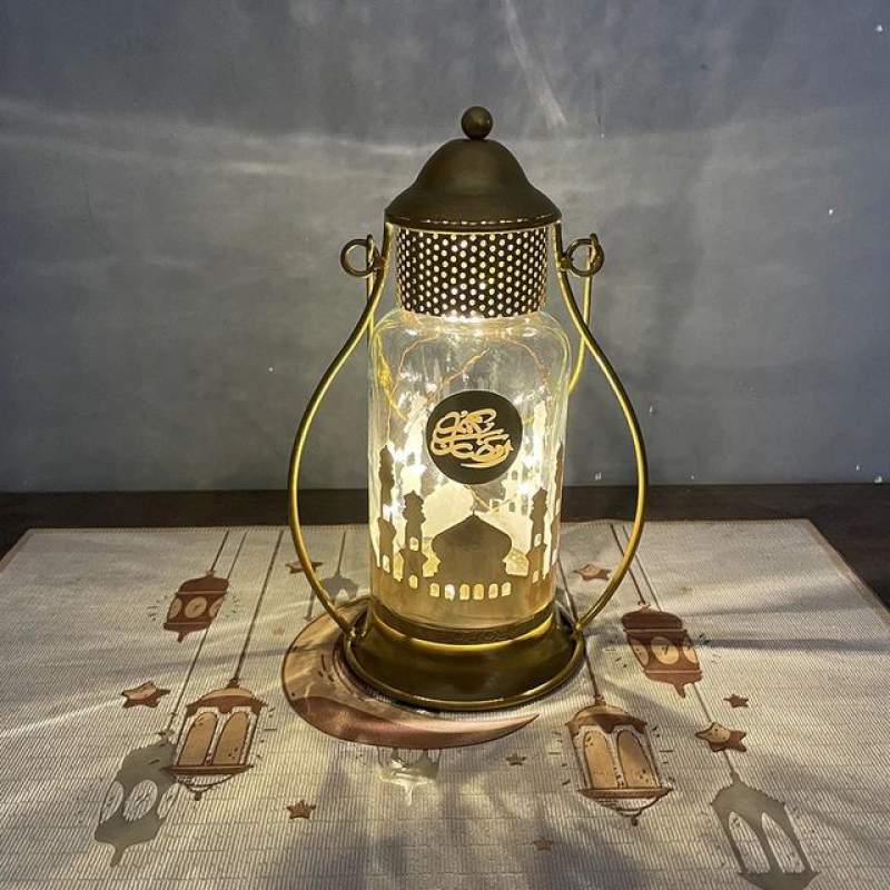 Picture of Big size Islamic Ramadan LED Light - 12 inches Long Metal & Glass Ramadan  LED Light - Gold