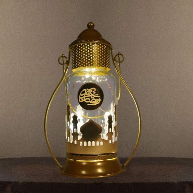 Picture of Big size Islamic Ramadan LED Light - 12 inches Long Metal & Glass Ramadan  LED Light - Gold