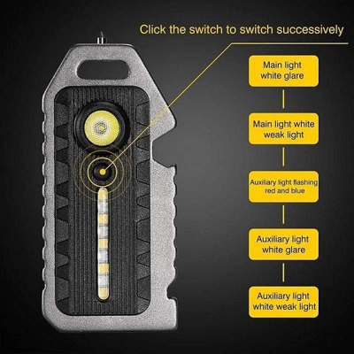 Picture of Portable 6 in 1 Lanyard Hole Survival Whistle Rechargeable Emergency  Camping LED Flashlight Key Chain