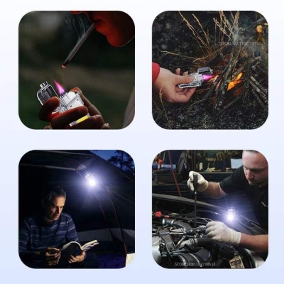 Picture of Original  Flashlight Lighter USB Rechargeable Lighter Waterproof and Windproof Lighter Double Arc Electric Lighter Outdoor Lighting - Silver