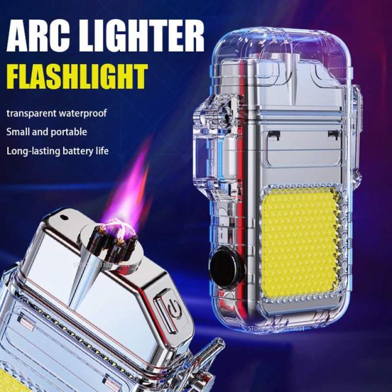 Picture of Original  Flashlight Lighter USB Rechargeable Lighter Waterproof and Windproof Lighter Double Arc Electric Lighter Outdoor Lighting - Silver