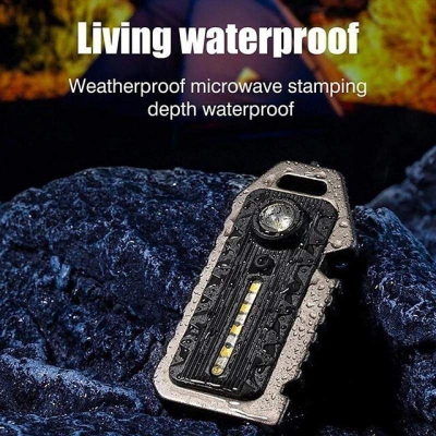 Picture of Best Portable 6 in 1 Lanyard Hole Survival Whistle Rechargeable Emergency Camping LED Flashlight Keychain - Keychain - 6 in 1 LED Flashlight & Key Ring - Black