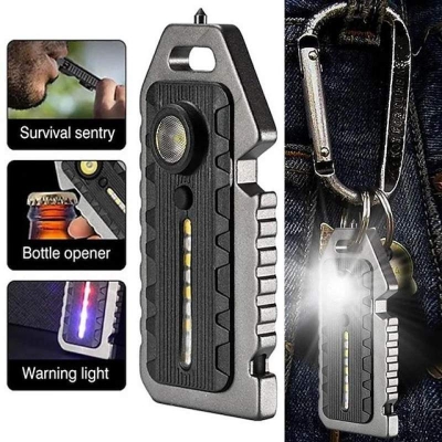 Picture of Best Portable 6 in 1 Lanyard Hole Survival Whistle Rechargeable Emergency Camping LED Flashlight Keychain - Keychain - 6 in 1 LED Flashlight & Key Ring - Black