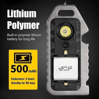 Picture of Best Portable 6 in 1 Lanyard Hole Survival Whistle Rechargeable Emergency Camping LED Flashlight Keychain - Keychain - 6 in 1 LED Flashlight & Key Ring - Black