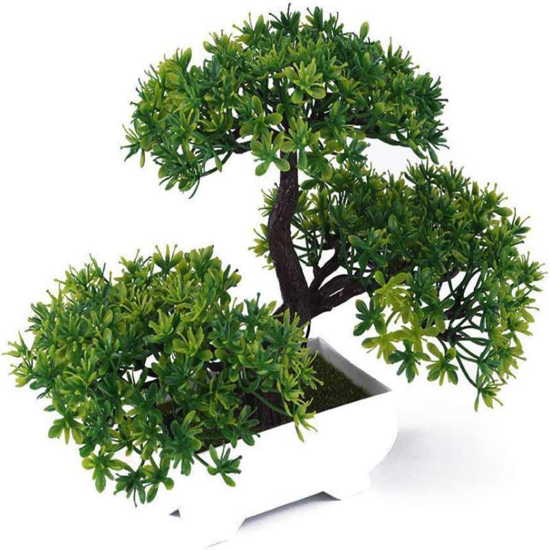 Picture of Artificial Bonsai Tree,Plastic Fake Plant Decoration Potted Artificial House Plants Guest-greeting Pine Bonsai Plant for Home Decoration Desktop Display  - Artificial Tree and Grass - Green