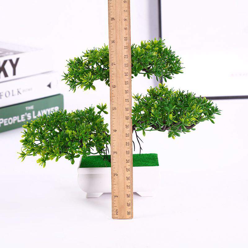 Picture of Artificial Bonsai Tree,Plastic Fake Plant Decoration Potted Artificial House Plants Guest-greeting Pine Bonsai Plant for Home Decoration Desktop Display  - Artificial Tree and Grass - Green