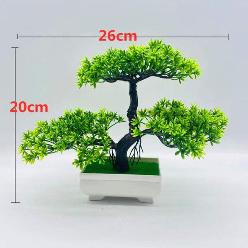 Picture of Artificial Bonsai Tree,Plastic Fake Plant Decoration Potted Artificial House Plants Guest-greeting Pine Bonsai Plant for Home Decoration Desktop Display  - Artificial Tree and Grass - Green