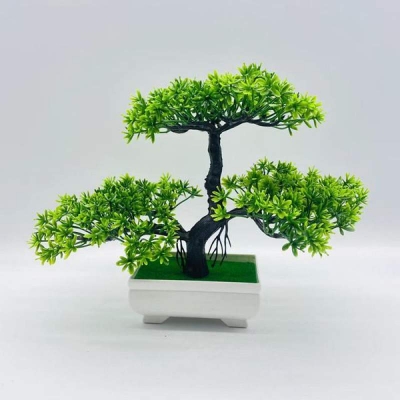 Picture of Artificial Bonsai Tree,Plastic Fake Plant Decoration Potted Artificial House Plants Guest-greeting Pine Bonsai Plant for Home Decoration Desktop Display  - Artificial Tree and Grass - Green