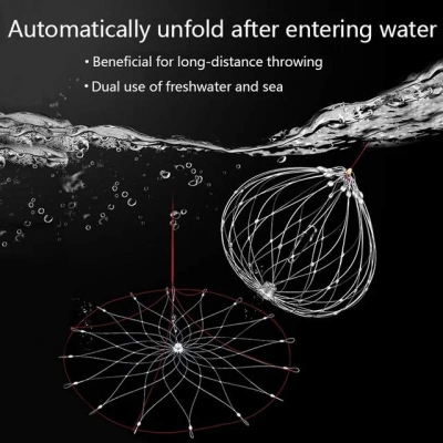 Picture of Automatic Opening & Closing Fishing Net Cage,Fishing Net Fishing Crab Steel Wire - Silver