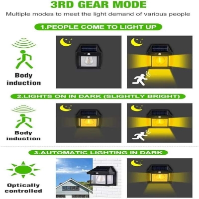 Picture of 2024 New Outdoor Solar Wall Lamp, New Solar Induction Wall Lamp, Waterproof Outdoor Solar Motion Sensors Wall Lights,Fence Lights Solar Powered,Exterior Wall Mount Lighting for Patio Yard (Black) - Black