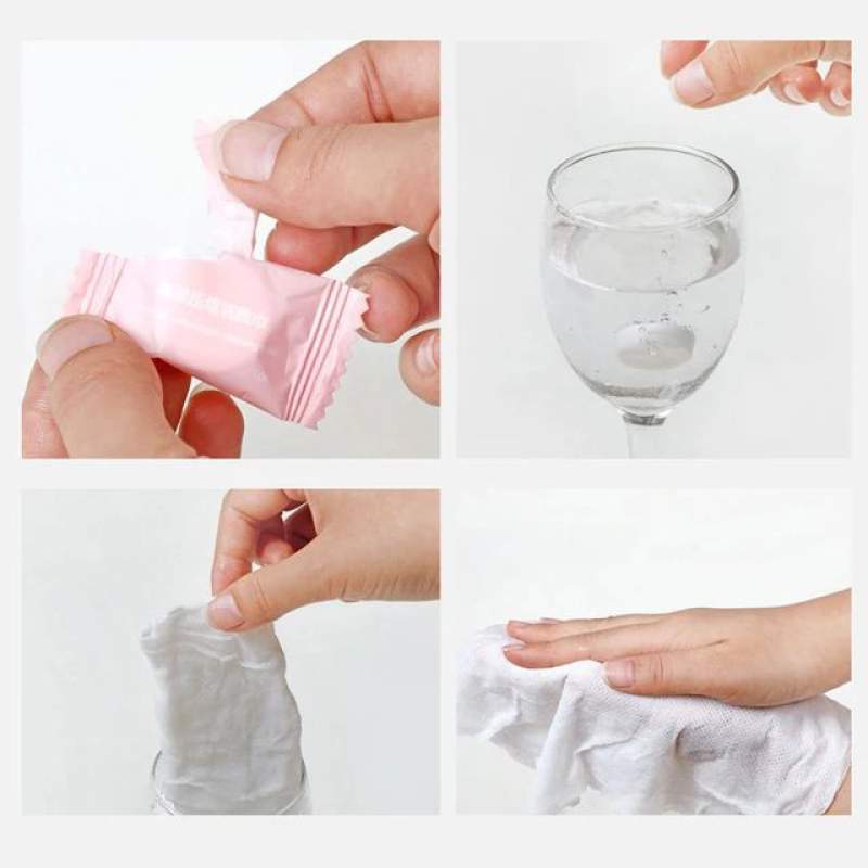 Picture of 20 pis Magic Tablet Coin Tissue Mini Compressed Towels Disposable Tablet Towel Cotton Coin Tissue Wipes for Travel Camping Beauty