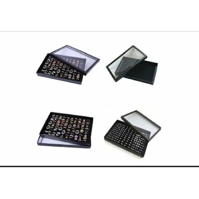 Picture of 100 Slot Black Velvet Jewelry Ring Case Display Store Storage Box Tray Organizer